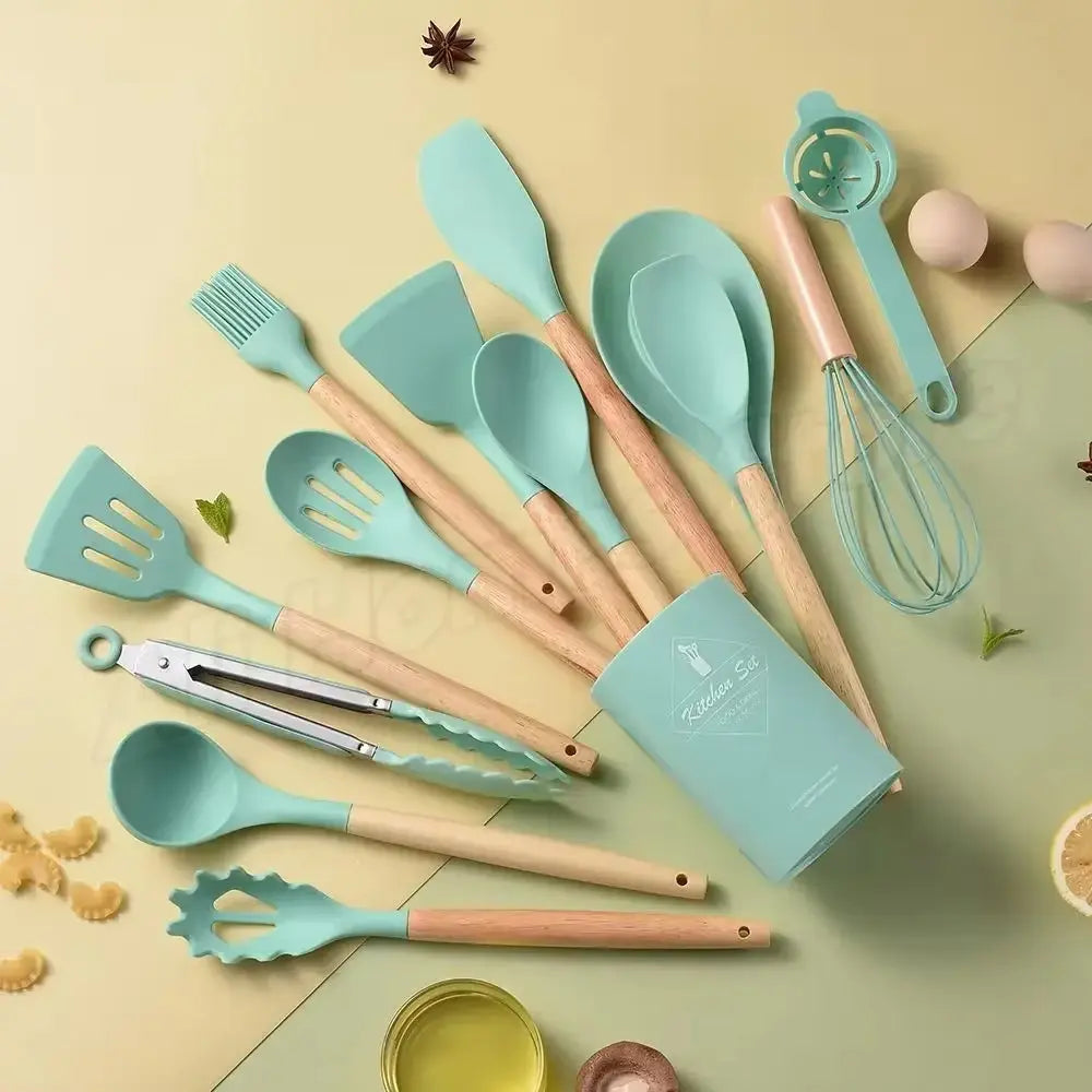 Kitchen Kit 12 Pieces Silicone Food Grade Utensils Cooking Sets Turner Spatula Measuring Spoon Practical Cookware Tool Kitchenwa
