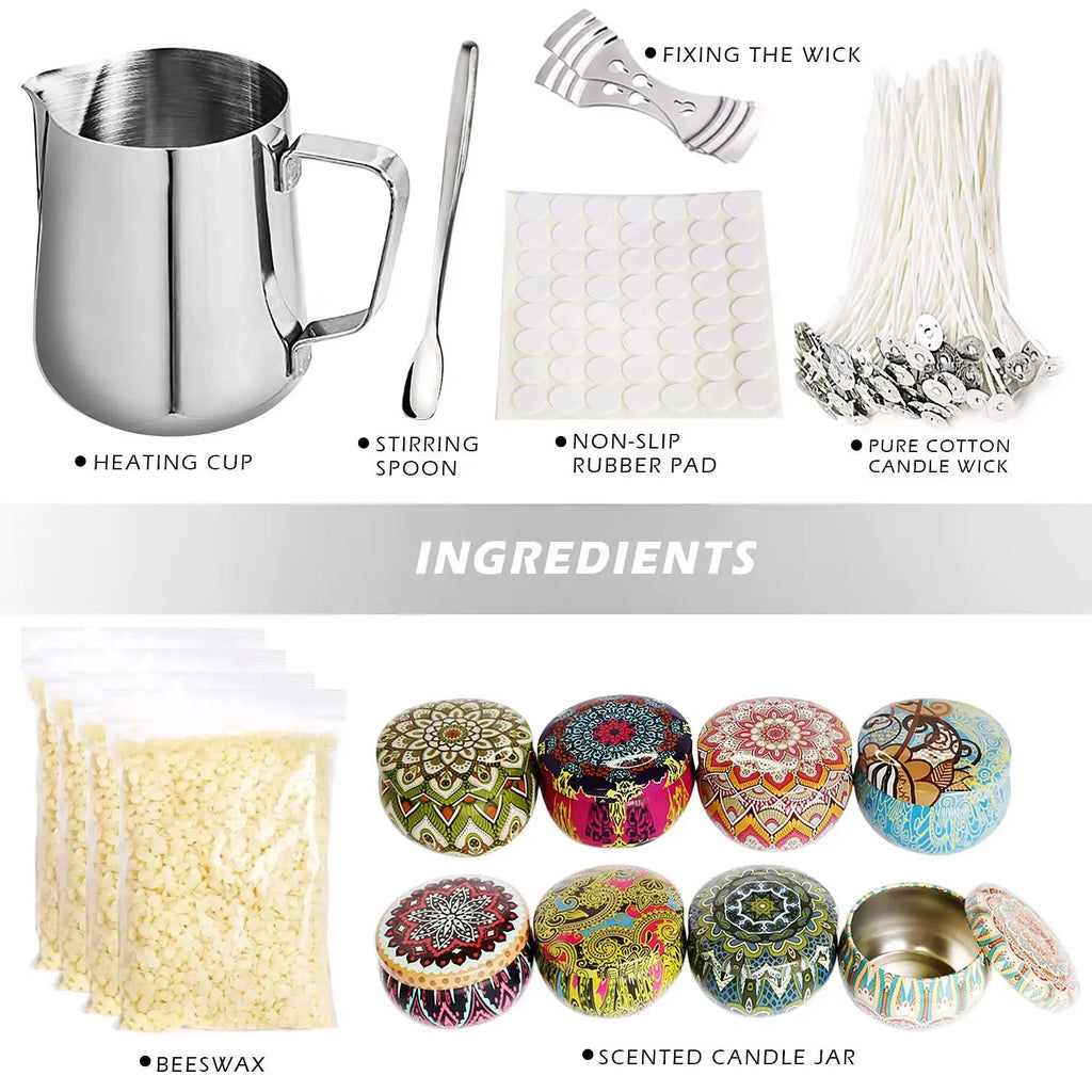 1 Set Candle Making Kit Pouring Pot Wicks Sticker DIY Candle Fixator Craft Tools DIY Handmade Candle Set with Cotton Core Holder