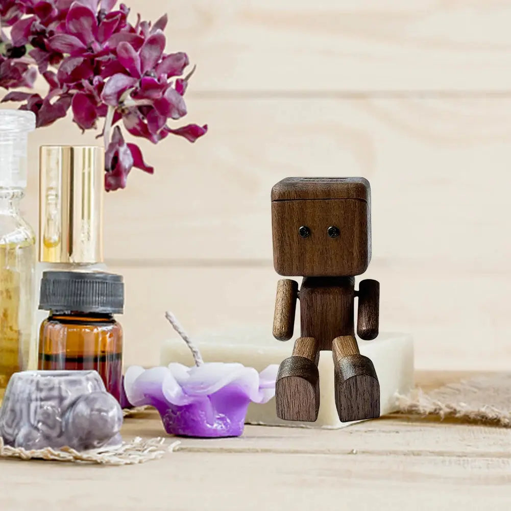 Shaking Wooden Man Figurine Magnetic Base Car Decoration Small Ornaments Leg-Swinging Robot Figurine Cute Wood Man Car Interior