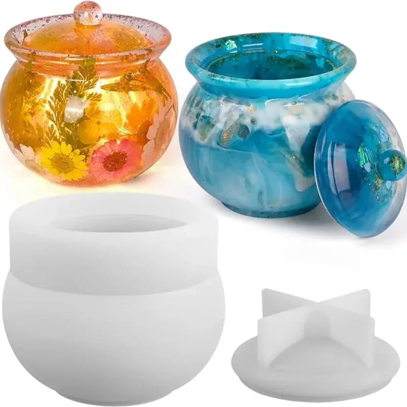 DIY Storage Box Crystal Epoxy Resin Mold with Lid Jar Mirror Silicone Mold