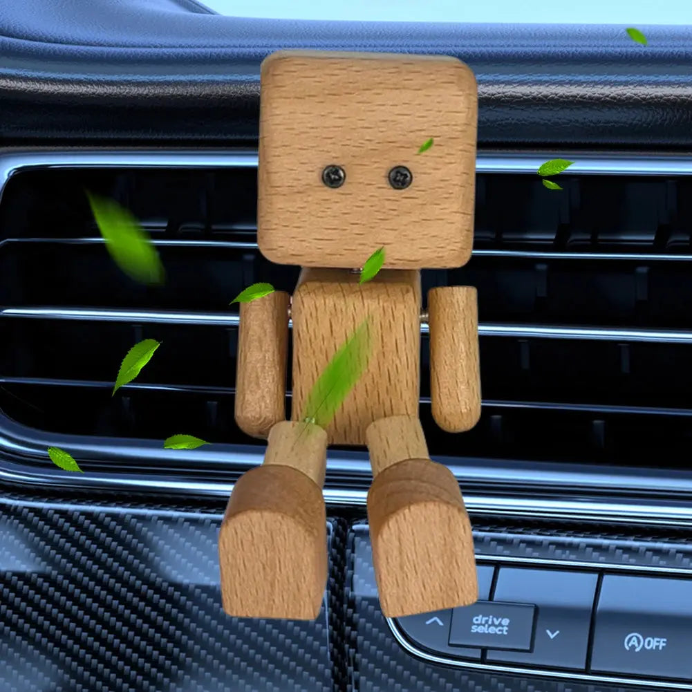 Shaking Wooden Man Figurine Magnetic Base Car Decoration Small Ornaments Leg-Swinging Robot Figurine Cute Wood Man Car Interior