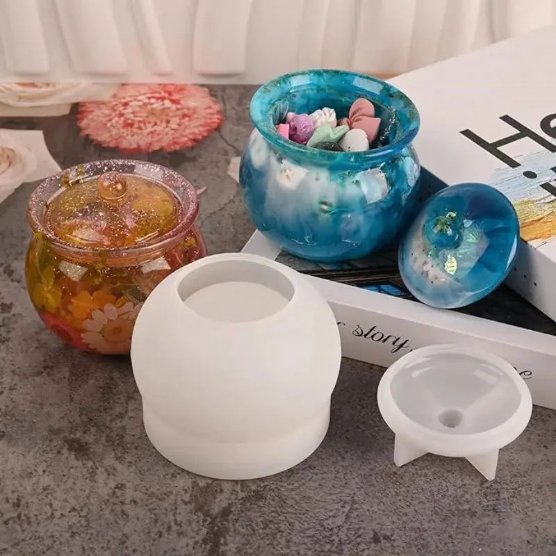 DIY Storage Box Crystal Epoxy Resin Mold with Lid Jar Mirror Silicone Mold