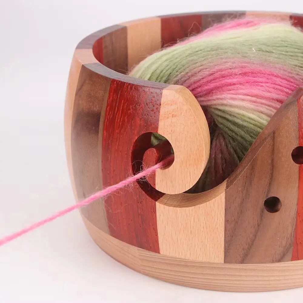 Wooden Yarn Bowl Knitting Yarn Bowls with Holes Crochet Bowl Holder Handmade Yarn Storage Bowl for DIY Knitting Crocheting