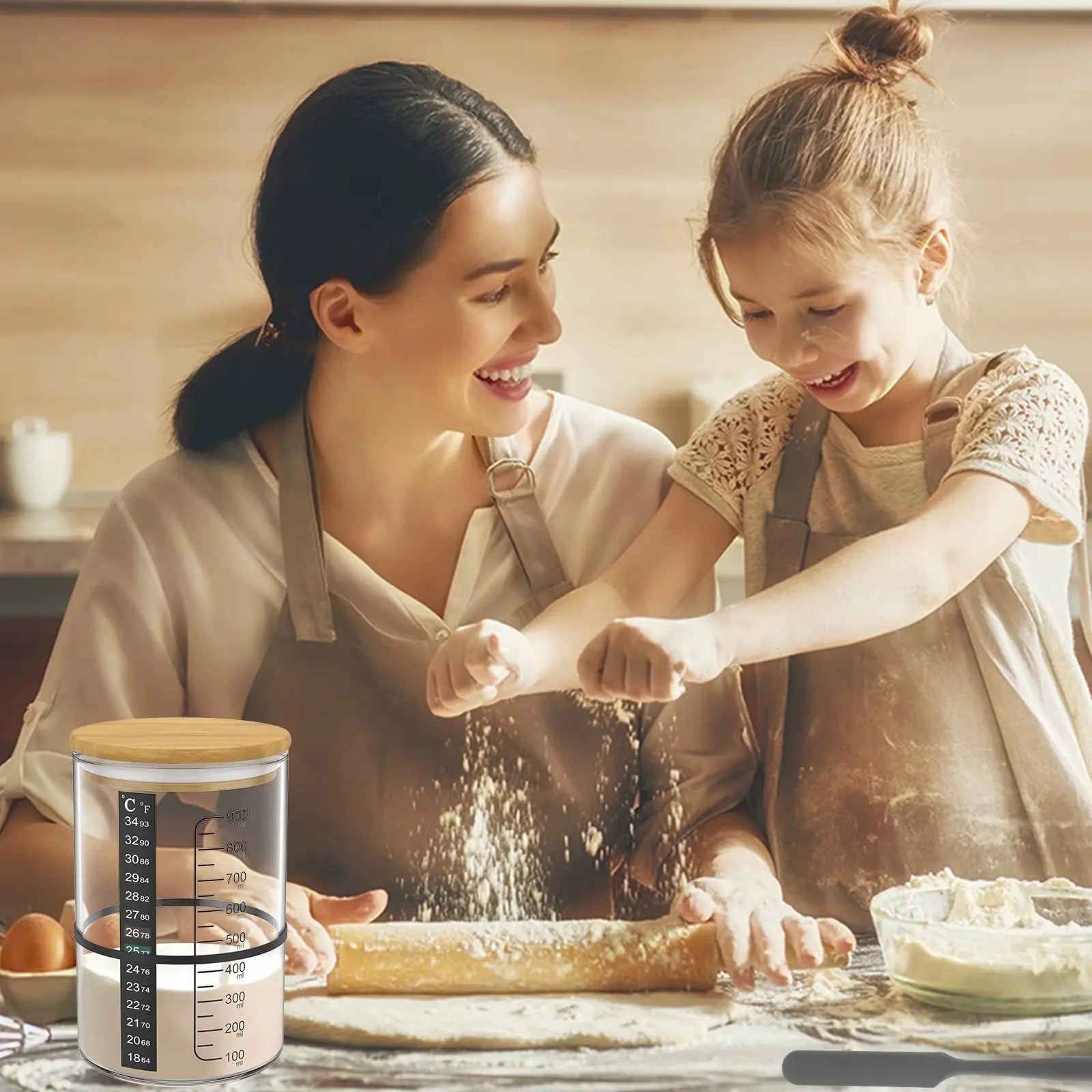 900Ml Sourdough Starter Jar Kit Clear Glass Heat Resistant Sourdough Starter Container Baking Fermentation Jar Food Storage