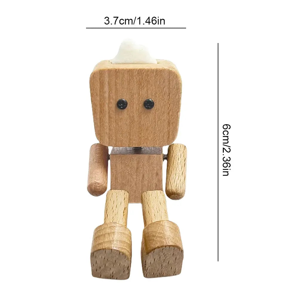 Shaking Wooden Man Figurine Magnetic Base Car Decoration Small Ornaments Leg-Swinging Robot Figurine Cute Wood Man Car Interior