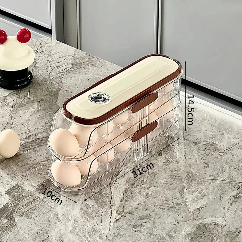 Household Multi-Layer Automatic Rolling Egg Storage Box Kitchen Egg Rack Tray Refrigerator Timing Special Egg Carton