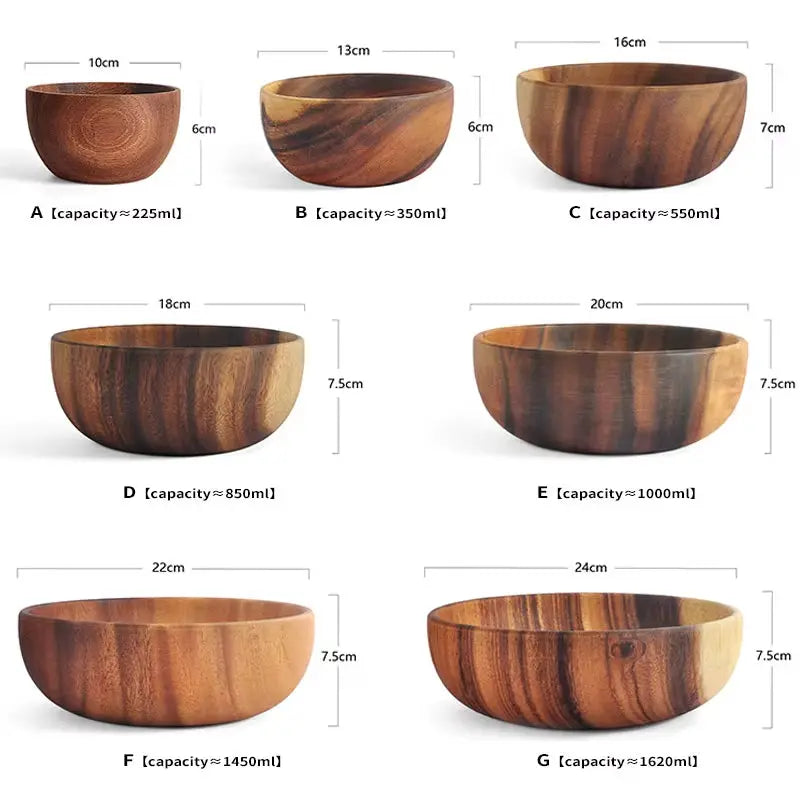 Wooden Salad Bowls, Food Containers Acacia Woodensoup Bowl Fruit Wooden Household Kitchen Bowl Cutlery Basin