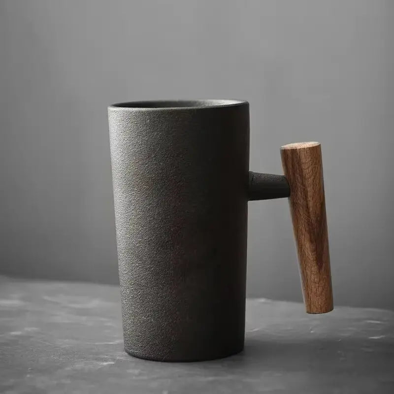 Ceramic Mug with Wooden Handle Coffee Cup Oatmeal Breakfast Cups Couple Water Cups Milk Mug Milk Tea Cup Juice Glasses Tea Mugs