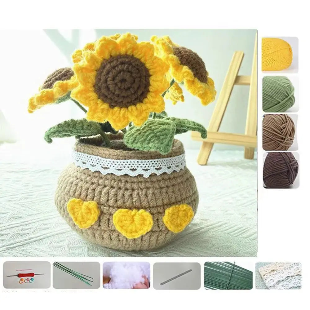 Handmade DIY Tulip Flowers Plant Potted Crochet Knitting Kit for Adults and Kids Crochet Starter Knitting Kit