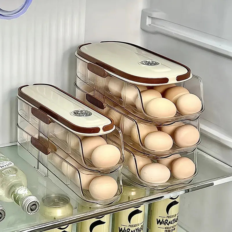 Household Multi-Layer Automatic Rolling Egg Storage Box Kitchen Egg Rack Tray Refrigerator Timing Special Egg Carton