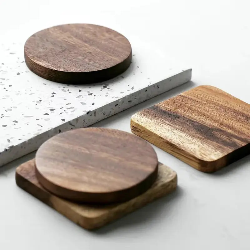 1Pc Wood Coaster Square round Mug Coasters Coffee Tea Cup Mats Table Mat Pad Wooden Drink Coasters Placemats Table Accessories