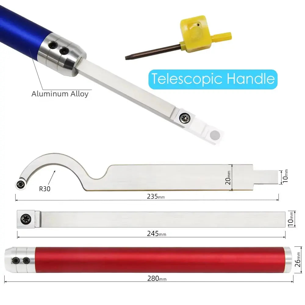 Carbide Insert Cutter Woodturning Tool Swan Neck Wood Turning Chisel Blade & Aluminum Handle for Woodworking Lathe Machine