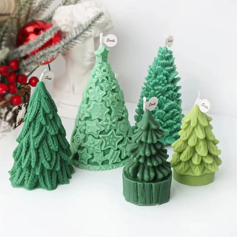 Christmas Tree Candle Mold Pine Cone Small and Large Pillar Taper Silicone Resin Mould Dinner Home Decor Gifts Wax