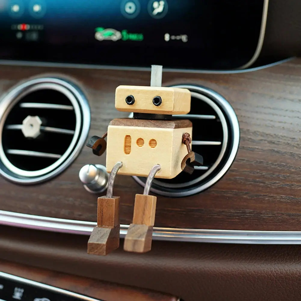 Shaking Wooden Man Figurine Magnetic Base Car Decoration Small Ornaments Leg-Swinging Robot Figurine Cute Wood Man Car Interior