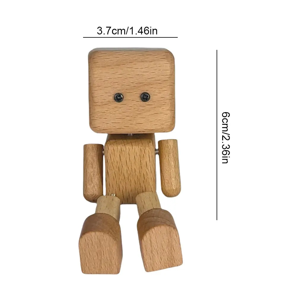 Shaking Wooden Man Figurine Magnetic Base Car Decoration Small Ornaments Leg-Swinging Robot Figurine Cute Wood Man Car Interior