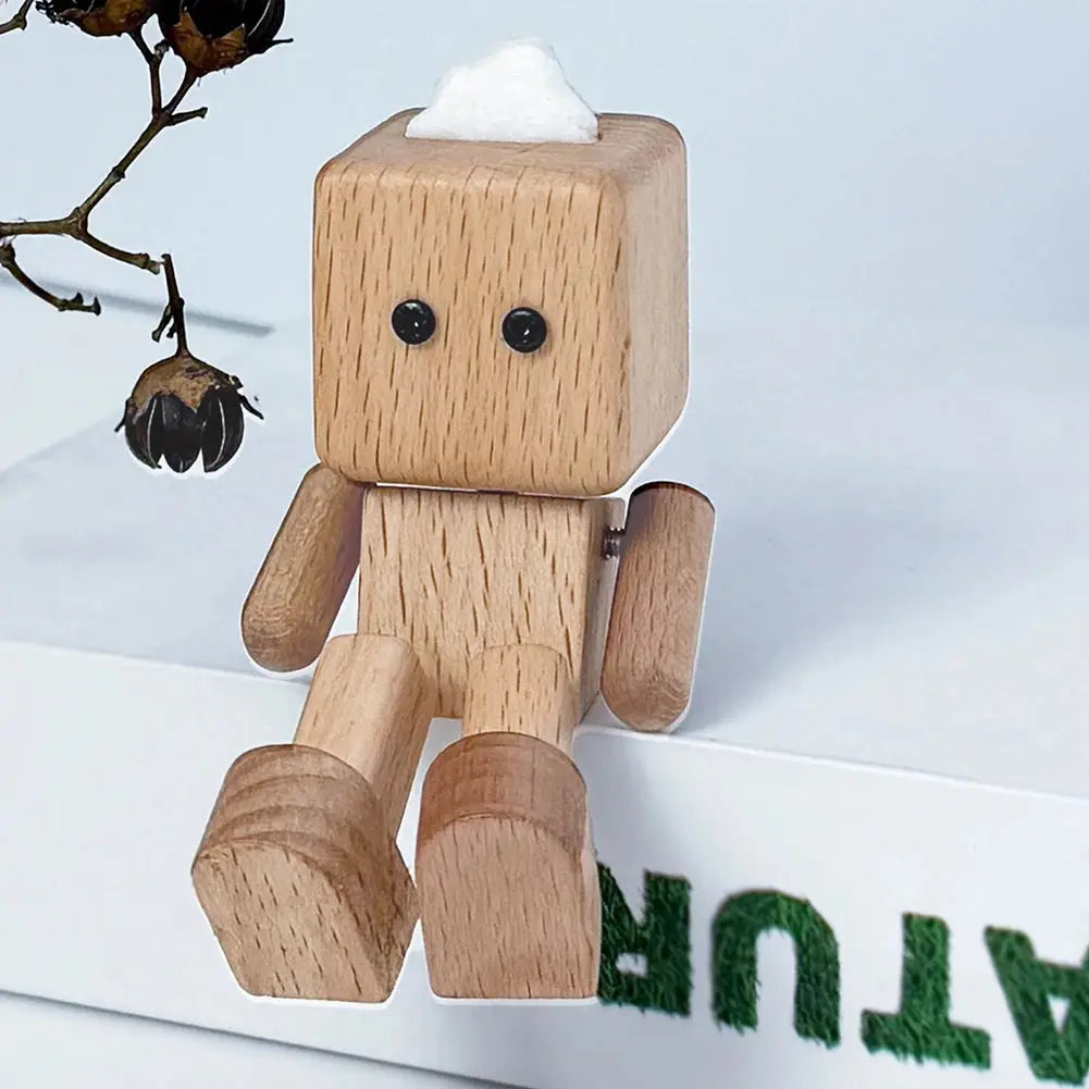 Shaking Wooden Man Figurine Magnetic Base Car Decoration Small Ornaments Leg-Swinging Robot Figurine Cute Wood Man Car Interior