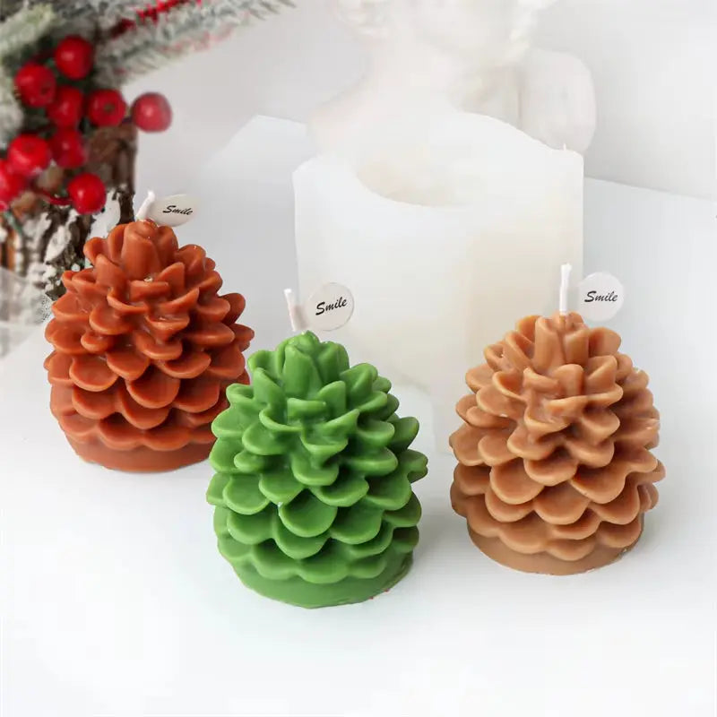 Christmas Tree Candle Mold Pine Cone Small and Large Pillar Taper Silicone Resin Mould Dinner Home Decor Gifts Wax