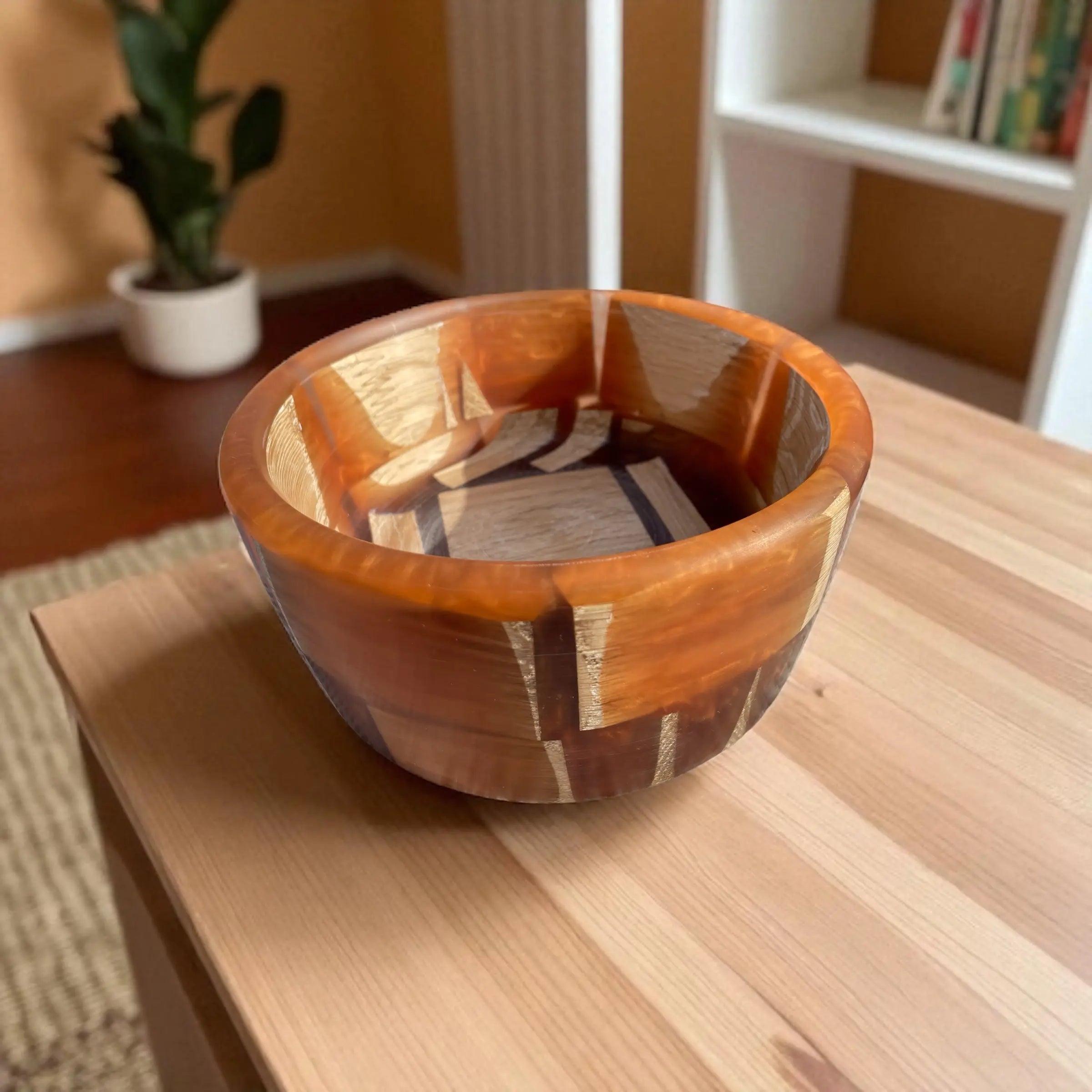 Håndlaget bolle i epoxy og eik – Kobber / Grønn-blå Epoxy-Crafts