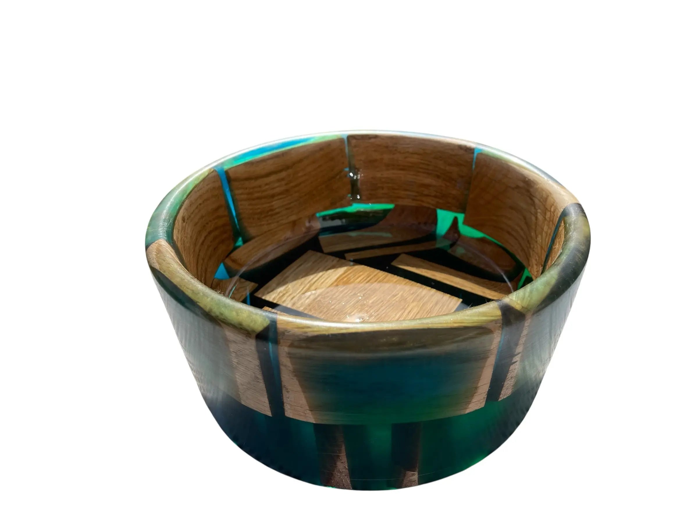 Håndlaget bolle i epoxy og eik – Kobber / Grønn-blå Epoxy-Crafts