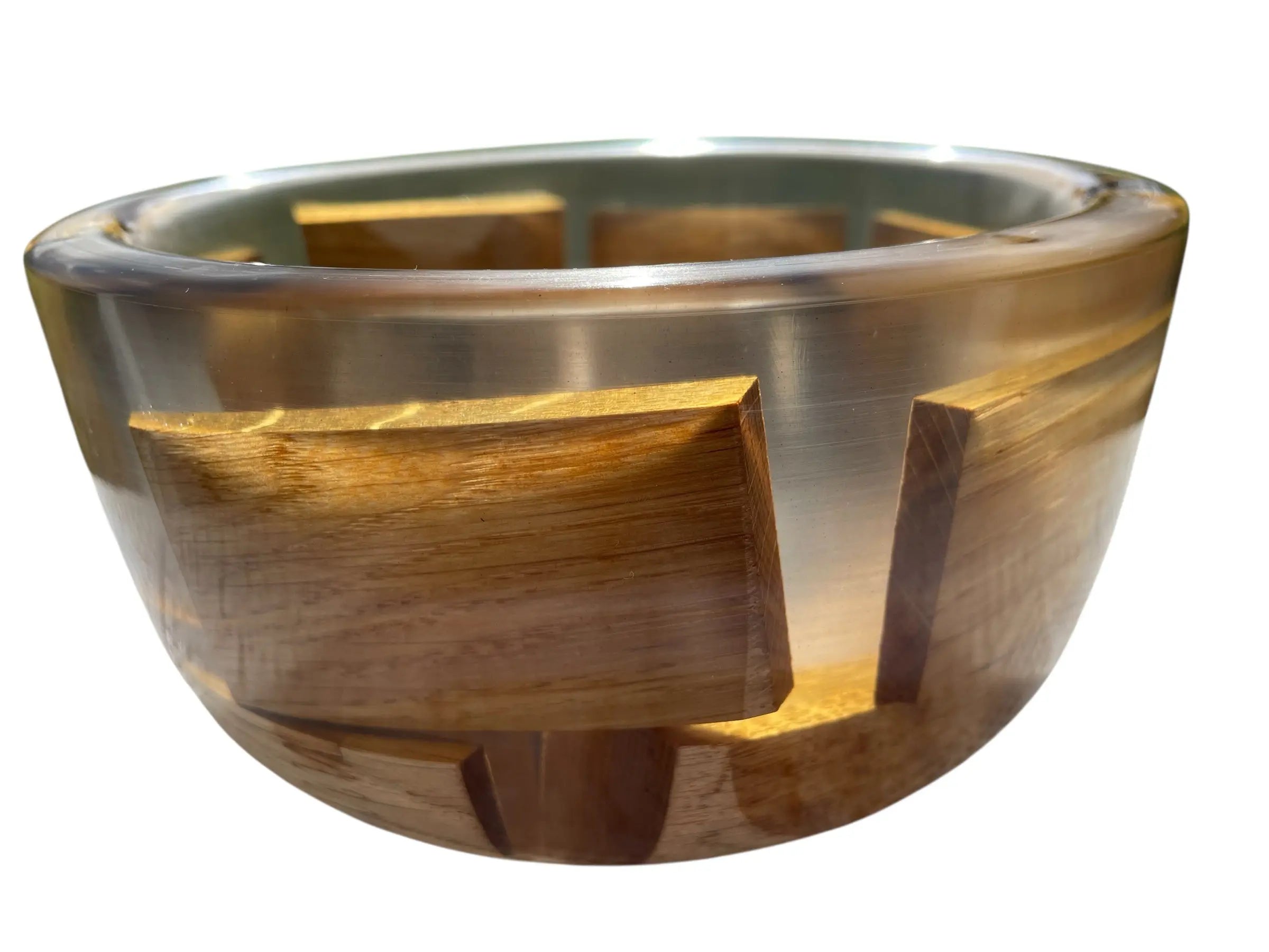 Håndlaget bolle i gjennomsiktig sort epoxy og eik – 18 cm Epoxy-Crafts