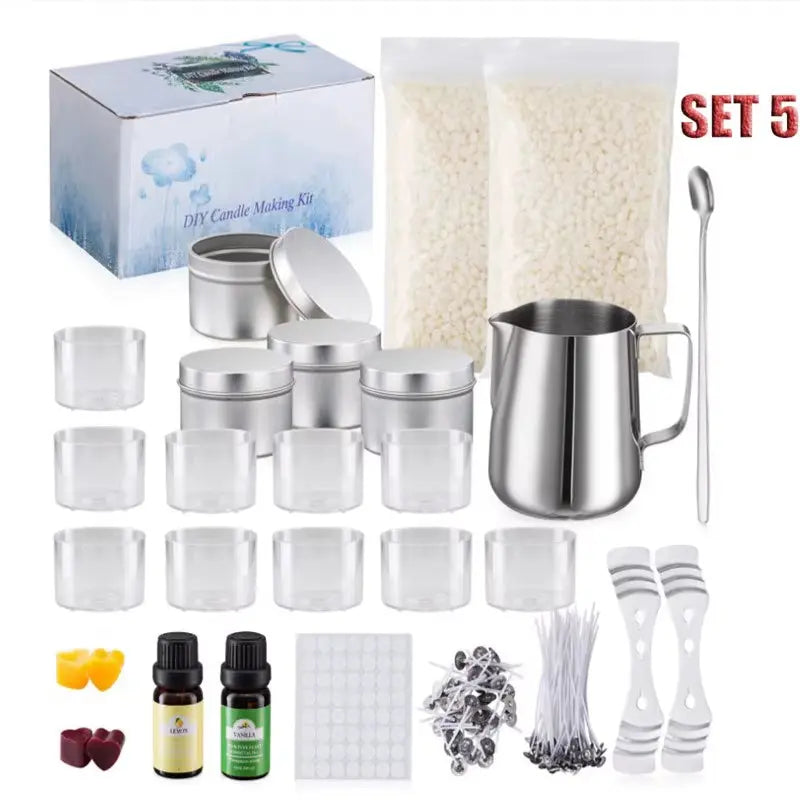 1 Set Candle Making Kit Pouring Pot Wicks Sticker DIY Candle Fixator Craft Tools DIY Handmade Candle Set with Cotton Core Holder