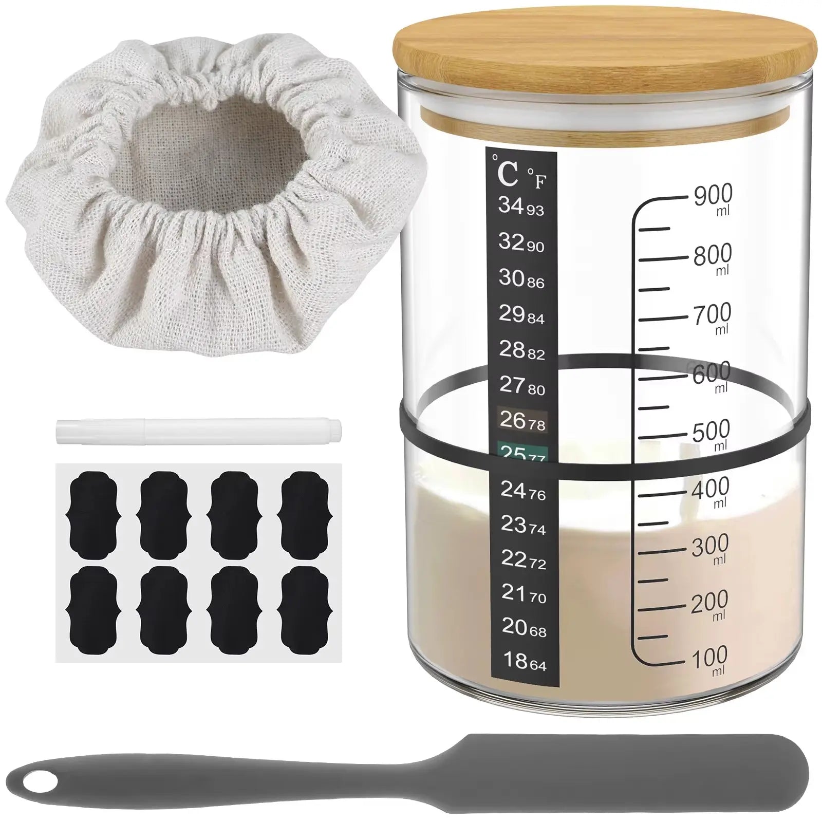 900Ml Sourdough Starter Jar Kit Clear Glass Heat Resistant Sourdough Starter Container Baking Fermentation Jar Food Storage