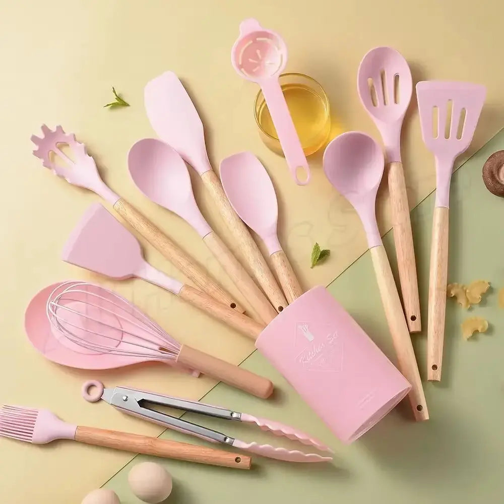 Kitchen Kit 12 Pieces Silicone Food Grade Utensils Cooking Sets Turner Spatula Measuring Spoon Practical Cookware Tool Kitchenwa