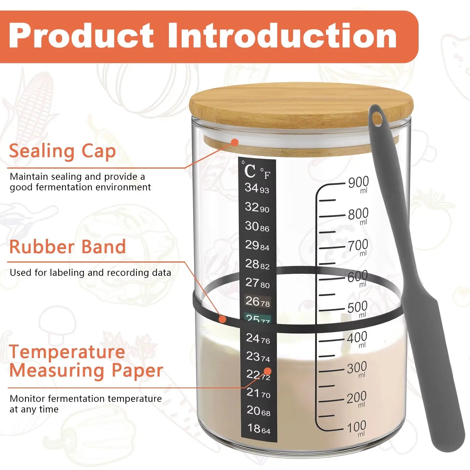 900Ml Sourdough Starter Jar Kit Clear Glass Heat Resistant Sourdough Starter Container Baking Fermentation Jar Food Storage