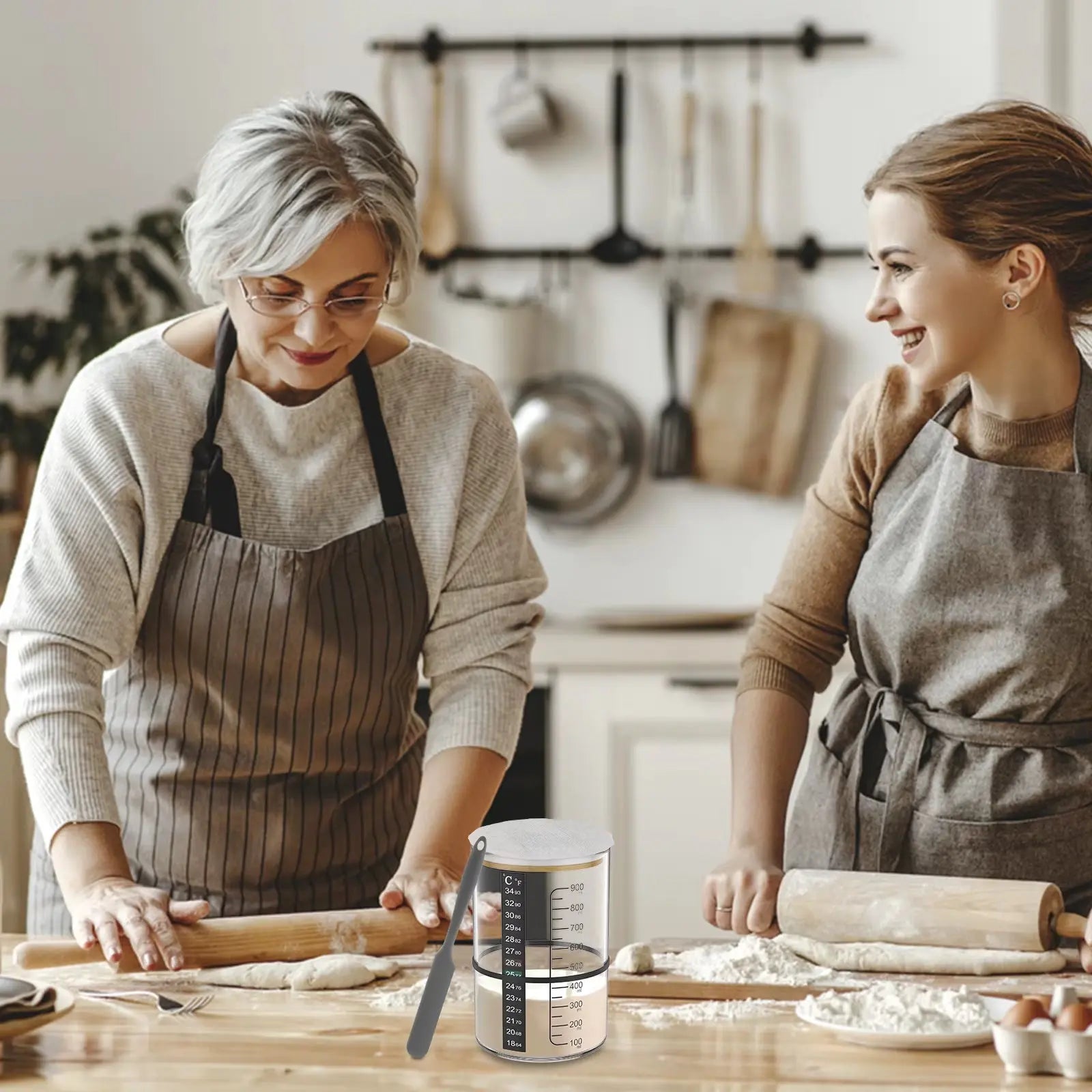 900Ml Sourdough Starter Jar Kit Clear Glass Heat Resistant Sourdough Starter Container Baking Fermentation Jar Food Storage