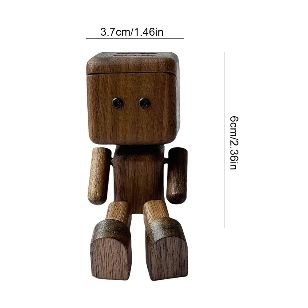 Shaking Wooden Man Figurine Magnetic Base Car Decoration Small Ornaments Leg-Swinging Robot Figurine Cute Wood Man Car Interior