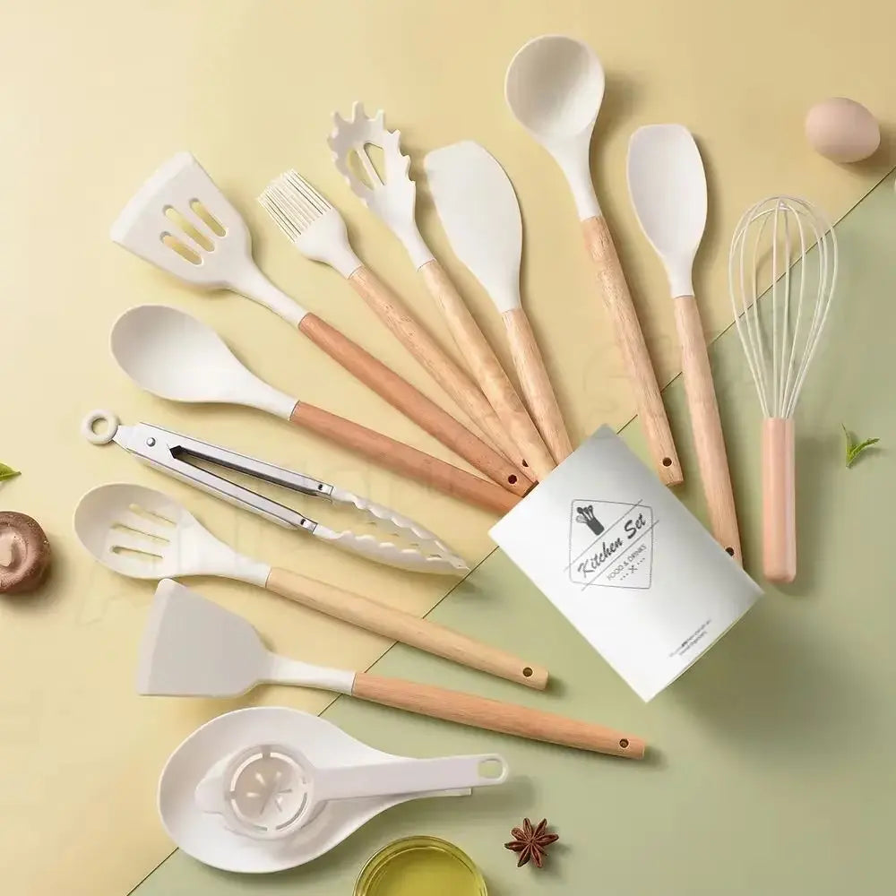 Kitchen Kit 12 Pieces Silicone Food Grade Utensils Cooking Sets Turner Spatula Measuring Spoon Practical Cookware Tool Kitchenwa