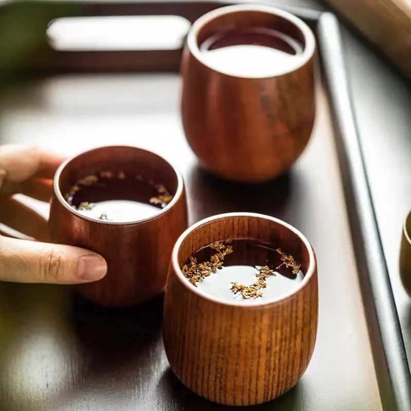 Japanese Date Wood Cups Solid Wood Mugs Restaurant Sake Cups Vintage Heat-Insulated To-Go Cups Household Teacups