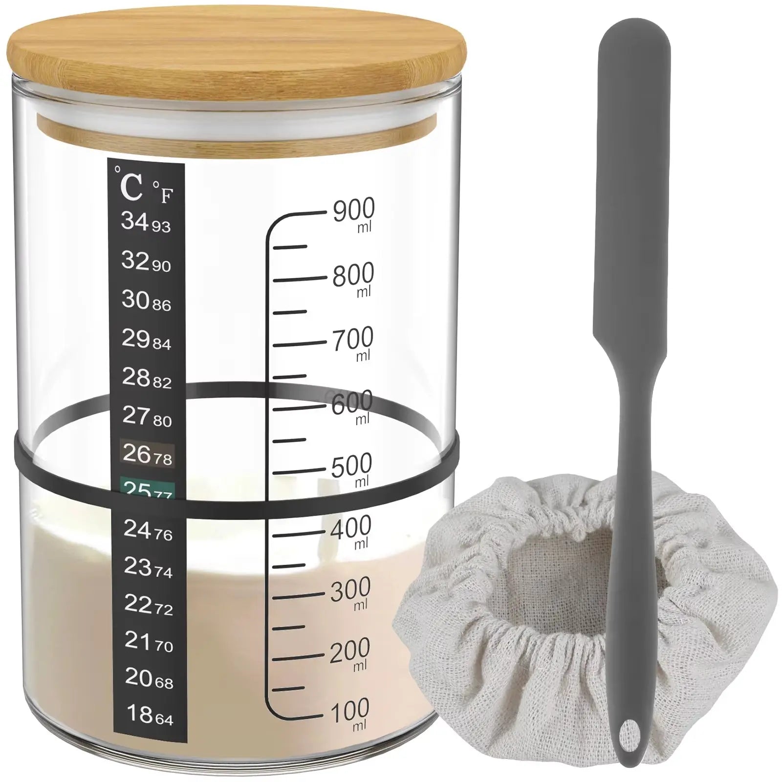 900Ml Sourdough Starter Jar Kit Clear Glass Heat Resistant Sourdough Starter Container Baking Fermentation Jar Food Storage