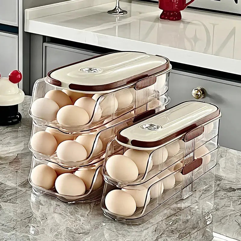 Household Multi-Layer Automatic Rolling Egg Storage Box Kitchen Egg Rack Tray Refrigerator Timing Special Egg Carton