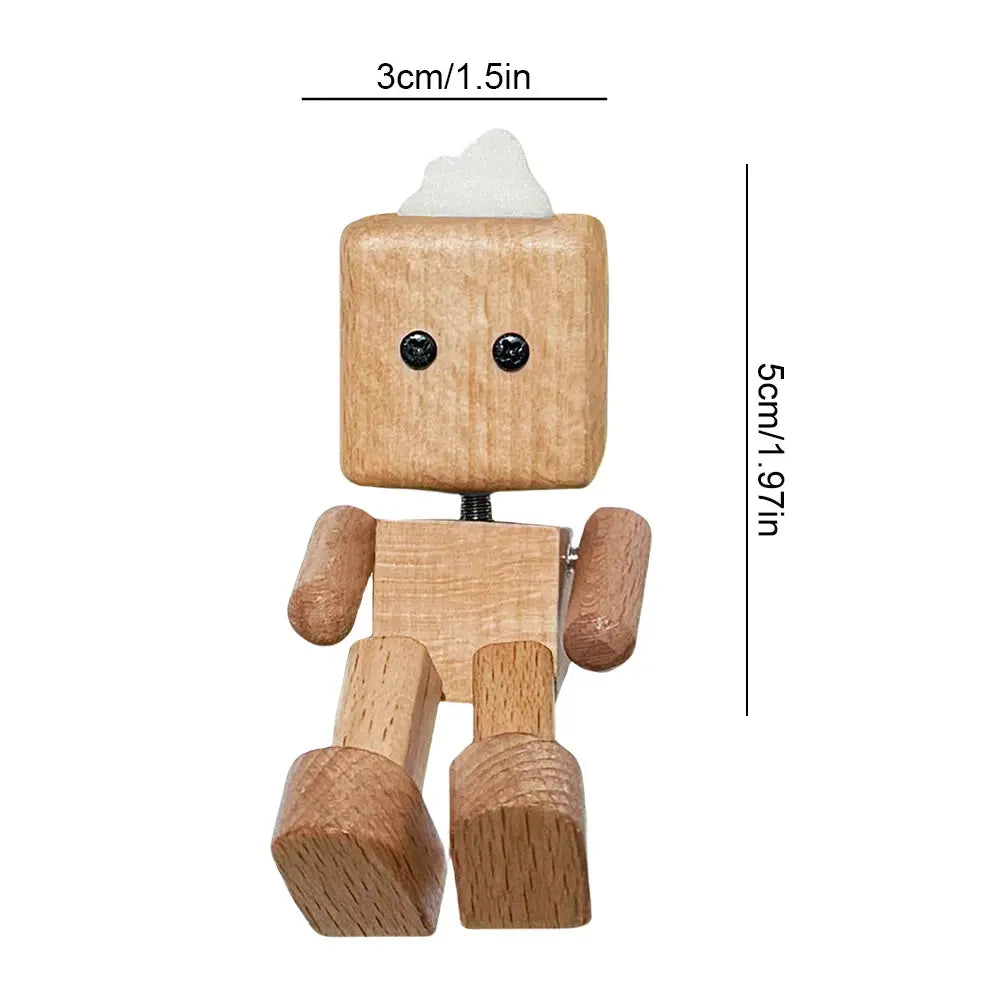 Shaking Wooden Man Figurine Magnetic Base Car Decoration Small Ornaments Leg-Swinging Robot Figurine Cute Wood Man Car Interior