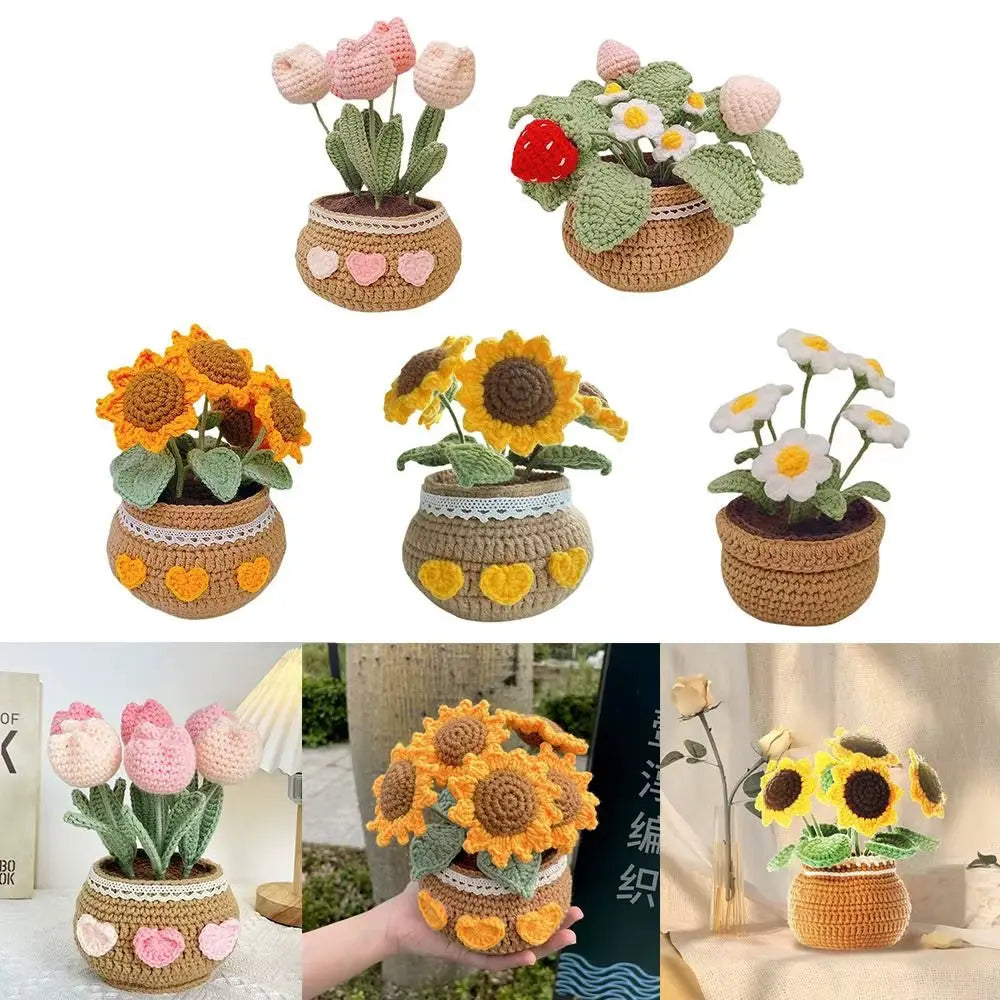 Handmade DIY Tulip Flowers Plant Potted Crochet Knitting Kit for Adults and Kids Crochet Starter Knitting Kit