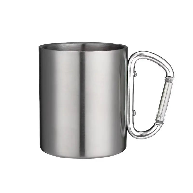 220Ml Stainless Steel Cup for Camping Traveling Outdoor Cup with Handle Carabiner Climbing Backpacking Hiking Portable Cups