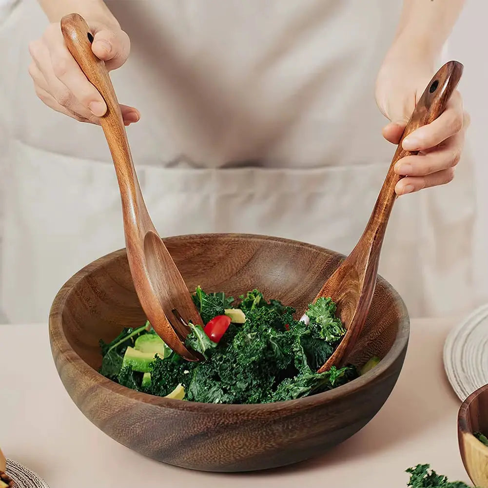 Wooden Salad Bowls, Food Containers Acacia Woodensoup Bowl Fruit Wooden Household Kitchen Bowl Cutlery Basin