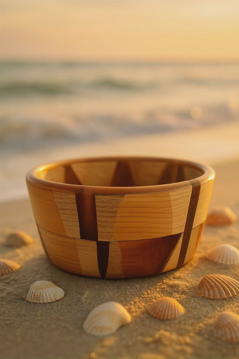 Håndlaget bolle i epoxy og eik – Kobber / Grønn-blå